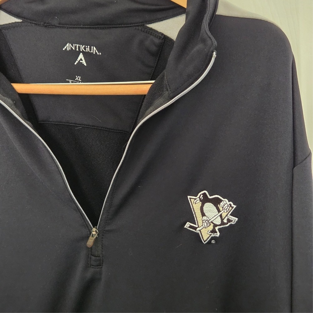 Pittsburgh Penguins Logo Long Sleeve Pullover Quarter Zip Antigua NHL Size XL